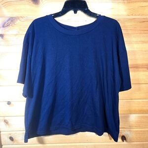 Talbots Womens Pima Cotton Tee Shirt Navy Blue XL Petite Casual Office Travel